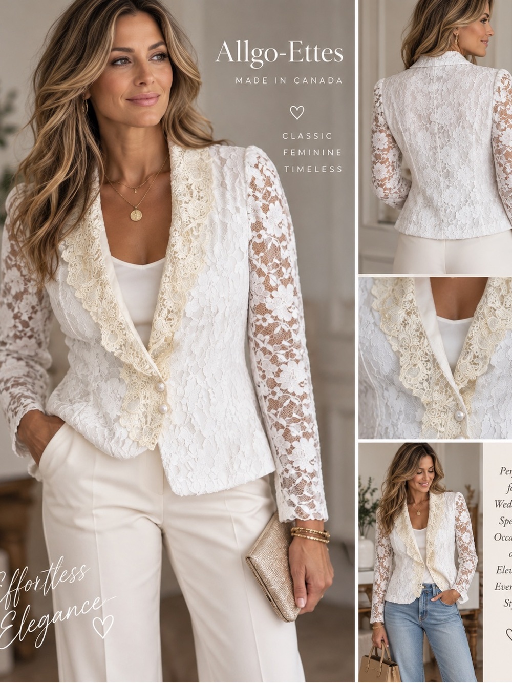 Vintage Allgo-Ettes Made in Canada White Floral Lace Blazer Size 13 NWT